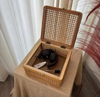 Caixa de Armazenamento de Rattan Natural com Tampa, Adequada para Organização de Quarto, Sala de Estar e Escritório, Uso Multifuncional
