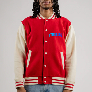 <b>Men's</b> <b>Red</b> Varsity Jacket Custom Embroidery Front Preppy Style 100% Wool Turn-down Collar Regular Fit Winter Waterproof - Product Image 1
