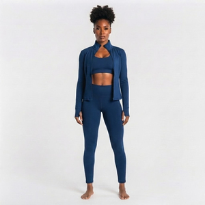 Ensemble de yoga 3 pièces : Veste d'entraînement à col montant, soutien-gorge dos nageur et legging haute compression - Product Image 2