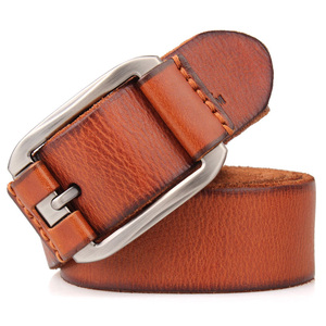 Cinturón de Cuero Genuino Vintage de Grano Completo con Hebilla de Aleación de Zinc de Alta Calidad para Hombre, Ligero, Duradero e Impermeable, 3.5cm de Ancho - Product Image 3