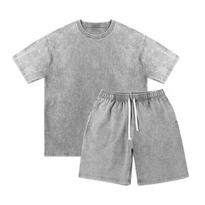 Conjunto Casual de 2 Piezas para Hombre en Gris Jaspeado, Estilo Holgado, Tejido Grueso de Felpa Francesa 100% Algodón, Conjunto de Verano - Product Image 1