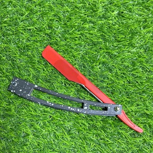 Rasoir de barbier professionnel en acier inoxydable noir et rouge avec verrou coulissant, lame droite simple pour hommes - Product Image 4