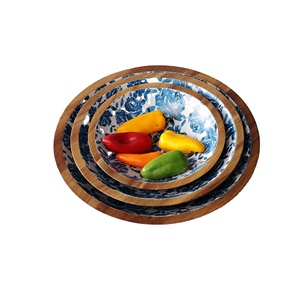 Custom Printed Wooden Salad Top Selling Salad Bowl Platter Customized Size Made in India - Product Image 1