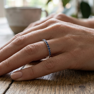 Anillo de eternidad de lujo con zafiro azul, anillo de boda y compromiso de acero inoxidable para mujer, regalo de aniversario - Product Image 1