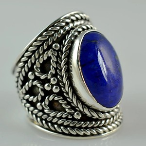 <b>Lapis</b> <b>Lazuli</b> <b>Ring</b> 925 Sterling Silver Handmade Boho Statement Promise Jewelry for Women Natural Oval Shape Gemstone Jewelry - Product Image 1