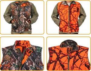 Chaleco de caza personalizado de doble cara con camuflaje verde y naranja, diseño de camuflaje duradero para bosques, chaleco de caza unisex. - Product Image 4