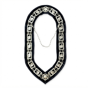 Chaîne de collier d'officier maçonnique en métal argenté, maillons en velours noir, regalia de loge, collier cérémoniel - Product Image 1