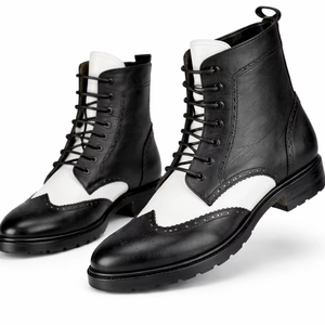 Botas de cuero con cordones y punta de ala estilo Brogue vintage para hombre, suela de goma duradera, estilo clásico informal para caballero. - Product Image 1
