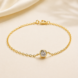 1.00 Carat Round Moissanite Diamond Floating Bezel Solitaire Chain Bracelet, 14K 18K <b>Solid</b> <b>Gold</b> Diamond Bracelet for Women - Product Image 4