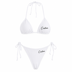 Conjunto de Bikini Triangular Personalizado con Logotipo para Mujer, Traje de Baño de Dos Piezas con Cuello Halter y Lazos Laterales, Traje de Baño Blanco, Ropa de Playa Moderna - Product Image 1
