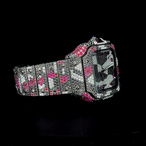 Reloj de acero inoxidable con incrustaciones de moissanita multicolor, completamente cubierto de moissanita, con cristal de zafiro y movimiento de cuarzo. - Product Image 5