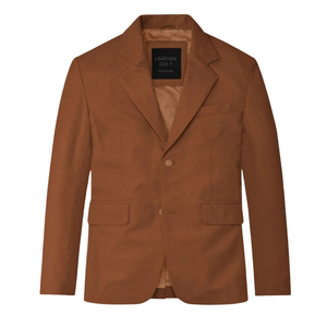 Blazer de Cuero para Hombre, Color Marrón, Cierre de un Botón, Forro de Satén, Estilo Casual Elegante, Chaqueta de Otoño - Product Image 2