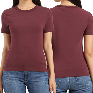 T-shirt en jersey uni à manches courtes et col rond pour femme, coupe ajustée, décontracté, toutes saisons - Product Image 3