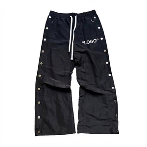 Pantalon de survêtement noir pour homme, taille élastique, cordon de serrage, boutons latéraux, style décontracté, respirant, en coton tricoté, pour l'automne - Product Image 1