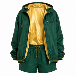 <b>Women</b> Matching <b>Jacket</b> Shorts Set Blank Plain No Logo Adjustable Hood Drawstring <b>Packable</b> Windbreaker Fabric Private Label Wear - Product Image 5
