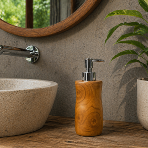 ARTERRA Distributeur de savon rechargeable en bois de teck moderne, écologique, durable, sans électricité, pour salle de bain - Product Image 6