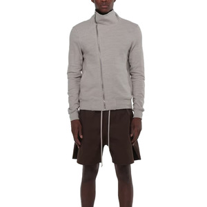 Sweat-shirt à col roulé zippé en tricot gris pour homme, coupe classique, couleur unie, style minimaliste, vêtement d'automne - Product Image 3