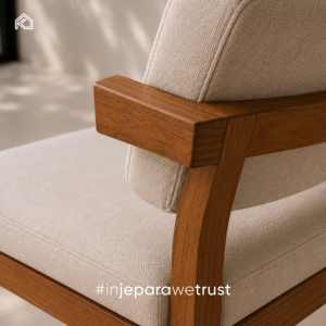 Chaise de salle à manger contemporaine en bois massif avec coussin en tissu, meubles en teck faits à la main, design minimaliste moderne pour hôtel, villa, complexe hôtelier - Product Image 3