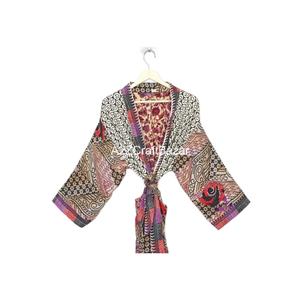 Chaqueta larga de seda India hecha a mano, Túnica, cubierta de Bikini, ropa de dormir, diseño elegante de retazos, cuello en V, cordón frontal - Product Image 4