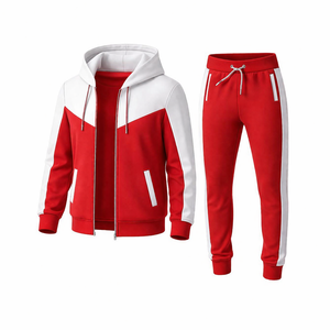 New Design Custom Men Tracksuit Red <b>White</b> Hoodie and Jogger Set Sportswear Training Suit Comfortable Gym Wear Wholesale - Product Image 2
