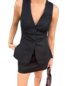 Conjunto de chaleco y pantalones cortos de algodón y lino, conjunto de dos piezas personalizado, conjunto de salón minimalista, trajes informales transpirables para vacaciones 2026 - Product Image 2