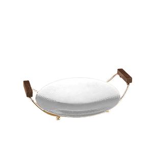 แท่นวางเค้กโลหะสีทองสุดหรูถาดเสิร์ฟพร้อมฐานไม้ที่ทำด้วยมืออุปกรณ์ตกแต่งเค้กสำหรับงานเลี้ยงวันเกิดแบบยั่งยืน - Product Image 4