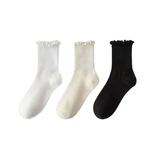 Calcetines Cortos Blancos para Mujer, 100% Algodón, Tejido de Punto, Color Sólido, Absorbentes de Sudor, para Uso Diario, Temporada de Primavera, Grosor Estándar - Product Image 2