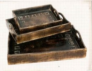 Handmade Sheesham Wood Traditional Floral Design <b>Rectangle</b> Shape Serving Tray with Handles Recyclable Decorative Carrying Tray - Product Image 3