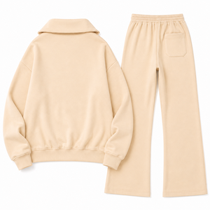 Ensemble de survêtement jaune personnalisé pour femme, pull demi-zip, pantalon large, molleton doux, tenue décontractée, fournisseur OEM pour marque personnalisée - Product Image 4
