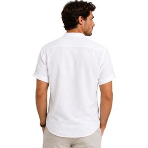 Chemise Henley pour homme en lin mélangé, col mandarin blanc, manches courtes, décontractée, respirante, minimaliste, pull-over, personnalisable OEM - Product Image 2