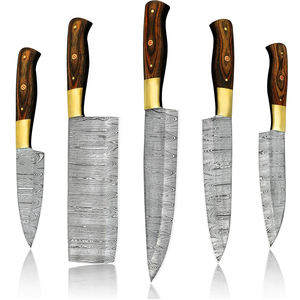 Damascus Steel <b>Kitchen</b> Knife Set With Leather Cover Reliable Cooking Knives For Meat Vegetable And Fruit Preparation - Product Image 1