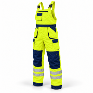 Salopette de travail réfléchissante pour homme avec étiquette personnalisée, bretelles réglables, poches cargo, empiècements noirs aux genoux, uniforme - Product Image 2