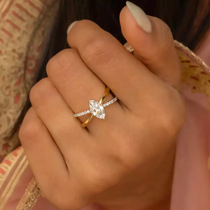 14K Solid Gold Women's Lab Diamond Gold Ring Thin Twisted Band 2.5Ct Marquise Crossover Engagement Ring Criss Cross Wedding Ring - Product Image 1