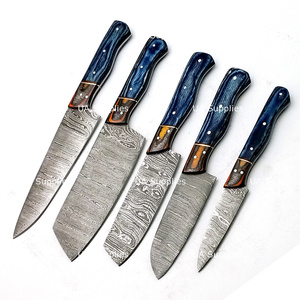 High Quality Damascus Steel 5 Pcs Kitchen <b>Knives</b> Chef Set Hot Selling Chef Sets with Pakka Wood Handle OEM ODM Customizable - Product Image 4