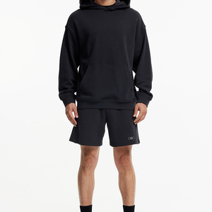Sudadera con capucha negra de felpa francesa para hombre, estilo moderno, con diseño gráfico en la parte delantera. - Product Image 2