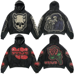 Hoodies unisexes coupés et cousus sur mesure, broderie vintage de haute qualité, effet délavé à l'acide - Product Image 2