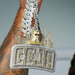 AMBER JEWELS T-265 Collar con Colgante de Diamante Chapado en Oro de 18K Unisex, Estilo Hiphop, Corte Brillante Redondo, Diamante Natural para Fiesta - Product Image 1