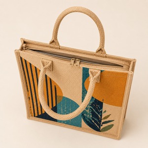 Sac fourre-tout en jute imprimé très résistant, tissé, extra large, réutilisable pour le supermarché, la plage, les voyages et l'usage quotidien - Product Image 2