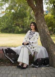 Conjunto de Kurta y Salwar de Algodón Blanco para Mujer, Bordado, Corte Holgado, Patrón Geométrico, Bordado a Mano, Estilo Casual de Verano - Product Image 6