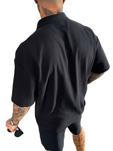 Camisa Oxford para Hombre, Transpirable, de Manga Corta, Cuello Mao, Corte Holgado, Color Sólido, Estilo Vintage, Casual de Negocios - Product Image 2