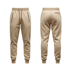 Wholesale Premium Unisex Sand Beige French Terry Jogger Pants Heavyweight Cotton Modern Casual Bottom Wear - Product Image 3