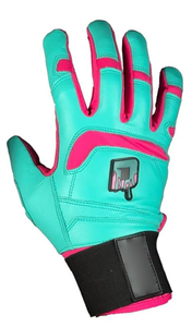 Guantes de Bateo Clash (Rosa/Verde Azulado) - Guantes de Cuero Genuino para Jugadores de Béisbol y Sóftbol - Unisex-Juveniles, Unisex-Adultos - Product Image 4