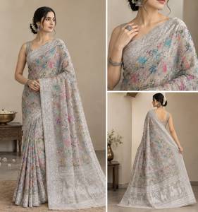 Sari en soie Tussar pure Jangla avec motifs animaux multicolores et pallu forestier en Zari argenté - Product Image 3
