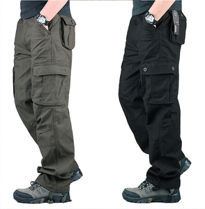 Pantalones Cargo Casuales de Hombre de Alta Calidad al por Mayor con Seis Bolsillos, 100% Algodón, Tiro Medio, Holgados, Lavado Claro, con Logo y Botones en la Cintura - Product Image 1