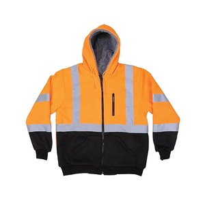 <b>Men's</b> Orange Hooded Fleece Sweatshirt With Reflective Stripes Regular Fit Casual Winter Wear <b>pullover</b> Regular fit autumn wear - Product Image 2