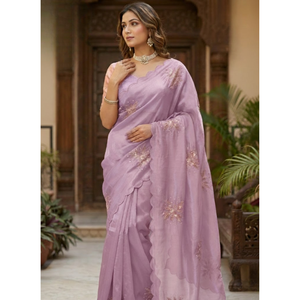 Sari de Diseño con Bordado Lila – Atuendo Tradicional para Fiestas para Mujer - Product Image 1