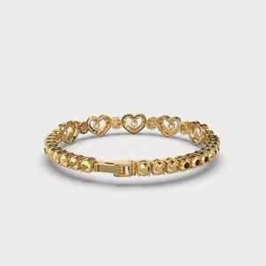 Heart & Dots Moissanite Studded <b>Bangle</b> <b>Bracelet</b> 18K Yellow Gold for Certified Unisex Trendy Butterfly Shape - Product Image 2