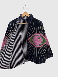 Veste à col mandarin brodée à la main avec motif géométrique, manches longues, style velours, design blouson pour adulte, idéale pour l'automne - Product Image 4