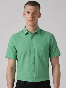 Camisa Casual de Popelina de Algodón de Manga Corta Verde para Hombre, Cuello Clásico, Color Sólido, Transpirable, para Verano - Product Image 1