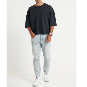 Camiseta de Algodón Negra Oversize para Hombre, de Calidad Premium, Manga Corta, Cuello Redondo, Estilo Casual, Corte Recto, Color Sólido, Venta al por Mayor - Product Image 2